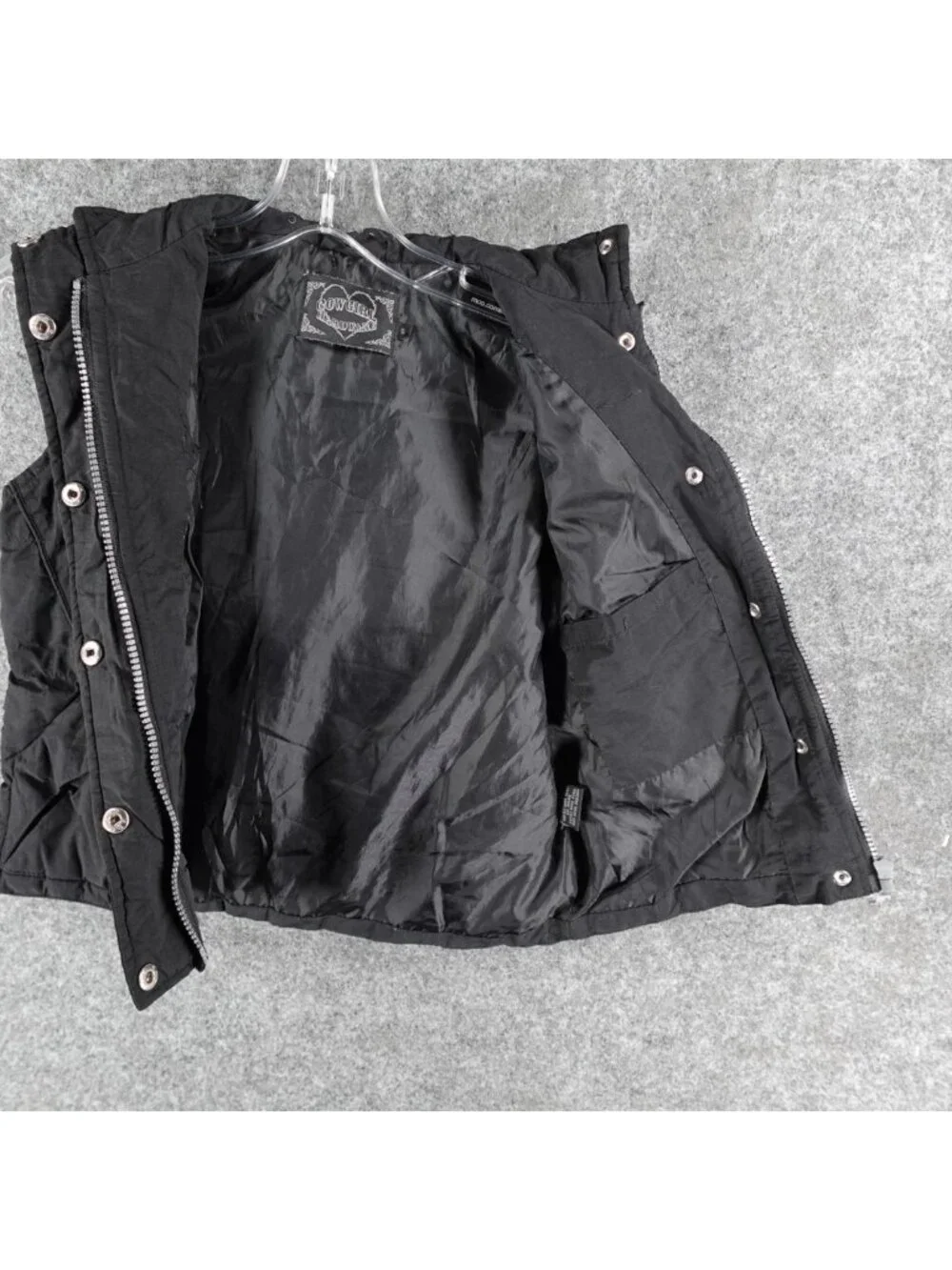 Cowgirl Hardware Puffer Vest Womens S Black Too Cute Embroidery Heart Rhinestone